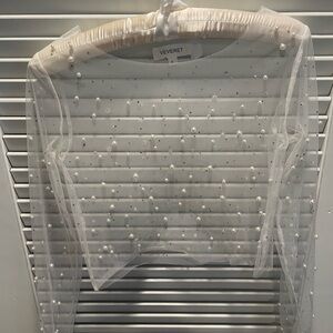 VeVeret Sheer Pearl Embellished Crop Top